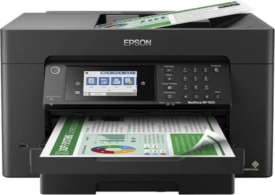 Epson Workforce Pro WF-7820 Wireless Duplex All-in-One Wide-Format Printer, Copier, Scanner, and Fax with 50 Page ADF, 250 Sheet Paper Capacity and Mobile Printing, Black
