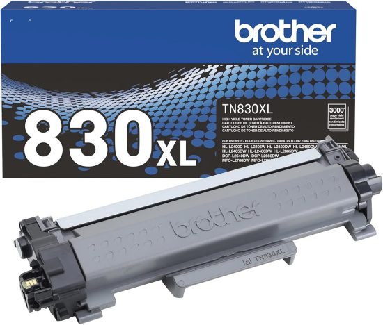 Brother Genuine TN830XL Black High Yield Printer Toner Cartridge - Print up to 3,000 Pages(1) | Genuine Brother TN830XL Black High-Yield Toner, Approx. 3, Oem Cartridge, Upc 012502673163