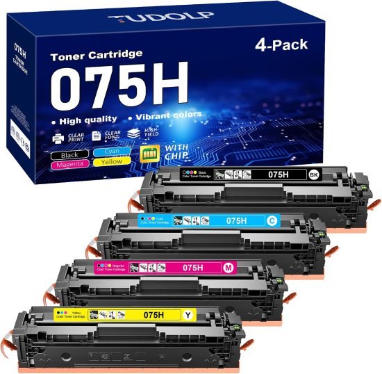 075H Toner Cartridge Set MF665Cdw MF662Cdw Compatible with Canon 075H | Color ImageCLASS LBP646Cdw MF663Cdw LBP647Cdw LBP640C MF660C Printer Ink 4 Pack High Capacity (Black/Cyan/Yellow/Magenta)